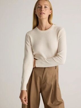 NEW Quince 100% Cashmere Crewneck Sweater Ivory Size Large Quiet Luxury